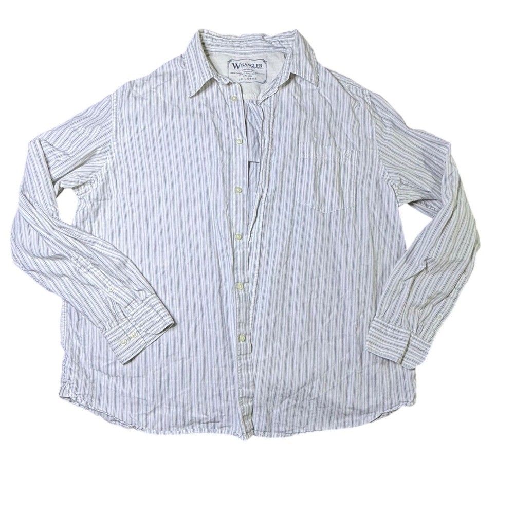 Wrangler Jeans Co. 2XL Striped Button Down Shirt Cotton Casual‎ Menswear